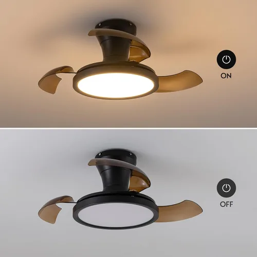 Vista 7 de Ventilador de techo retráctil moderno de 71 cm con luz, control remoto, regulable, 6 velocidades, reversible, pequeña luminaria de techo, sin aspas