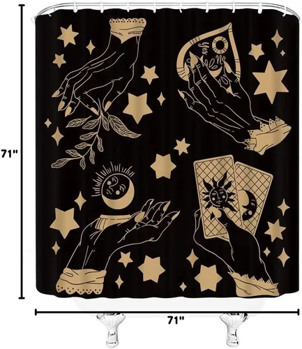 Vista 8 de GCTNBJL Cortina de ducha de bruja, diseño de palmistría, espeluznante Ouija, sol, luna, hojas de mano, estrella, bohemio, tarot, magia, alquimia