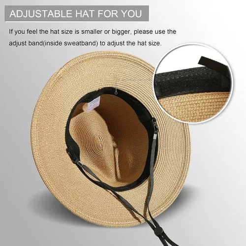 Vista 44 de Lanzom - Sombrero de paja playero para mujer, de ala ancha, plegable, estilo Fedora, UPF50+