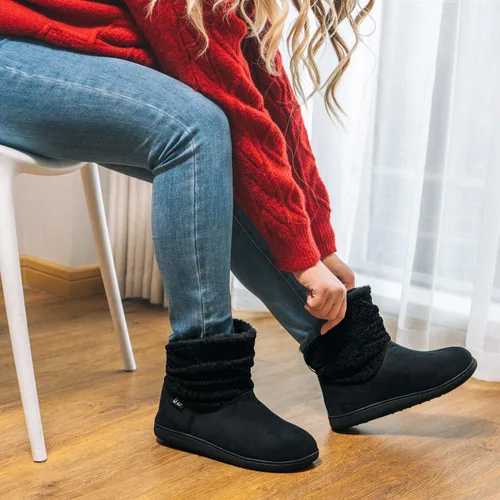 Vista 2 de LongBay Pantuflas de punto de chenilla cálidas para mujer, de espuma viscoelástica, cómodas, de gamuza, esponjosas, de espuma viscoelástica, botas