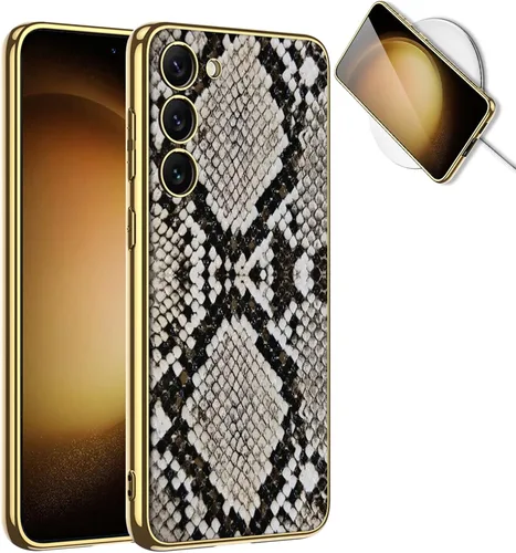 Vista 8 de Miimall Funda compatible con Samsung Galaxy S23 Plus, S23 Plus, funda de cuero suave galvanizada + funda protectora de cuero de lujo resistente