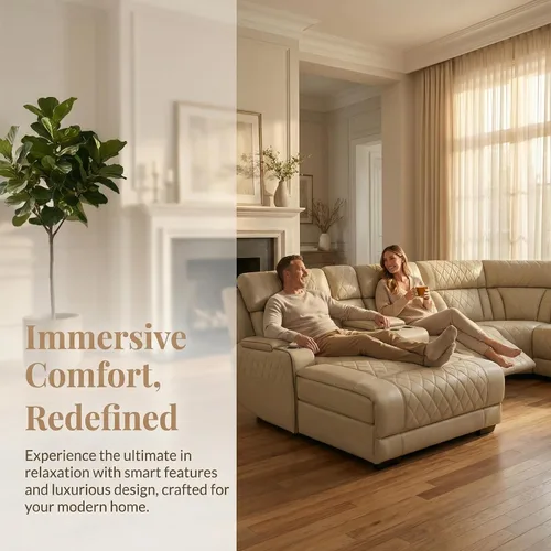 Vista 3 de FUOROLA Sofá modular de gran tamaño, sofá modular de cuero con reclinable, sofás seccionales para sala de estar, sofá reclinable de piel sintética
