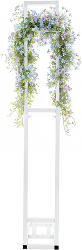 Vista 2 de DYNAMI Soporte de telón de fondo cuadrado blanco para bodas, soporte de arco de metal con base plegable, altura ajustable (1-2m) Soporte rectangular