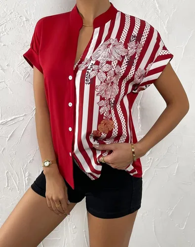 Vista 3 de Pantete Blusa de manga corta con botones y cuello en V para mujer