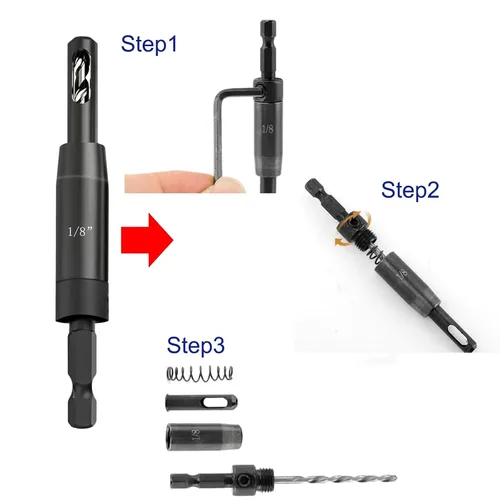 Vista 4 de Broca autocentrante con vástago hexagonal de 1/4 pulgadas, 3/32 pulgadas, 7/64 pulgadas, 1/8 pulgadas para tornillo #6#8#10 Vix Bit para perforar