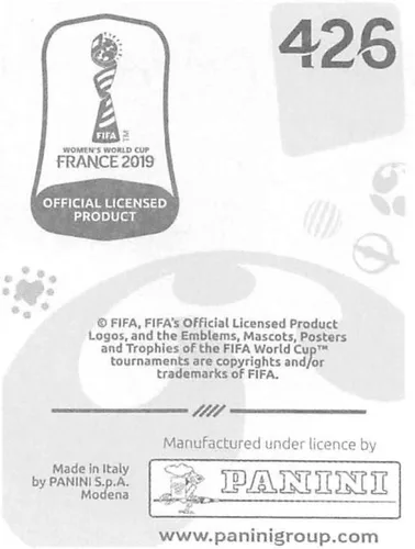 Vista 2 de Calcomanías coleccionables de la Copa Mundial Femenina de la FIFA Francia 2019 (solo adhesivo individual) Fútbol #426 Nuttaruja Muthtanawech