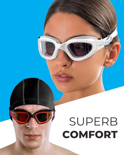 Vista 7 de AqtivAqua DX - Gafas de natación con visión amplia para adultos, hombres y mujeres, antiempañamiento y sin fugas