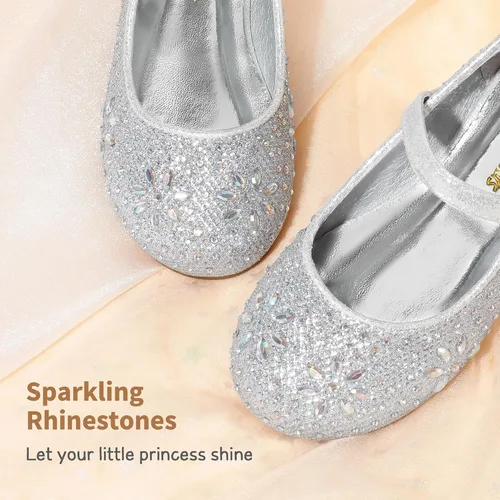 Vista 3 de DREAM PAIRS Zapatos de vestir tipo bailarina Mary Jane con estrás para niña para fiesta, cumpleaños, actuación, boda