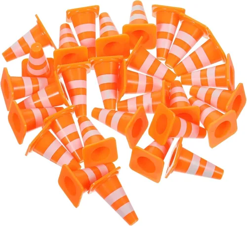 Vista 10 de 30 piezas de conos de tráfico mini, conos mini de 1 pulgada naranja pequeños para señalización de bloqueo de carretera en construcción, juguetes