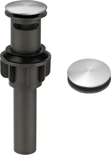 Vista 7 de ARCORA - Drenaje de lavabo con desbordamiento, tapón de lavabo de baño con varilla de elevación, drenaje mate negro para lavabo de recipiente