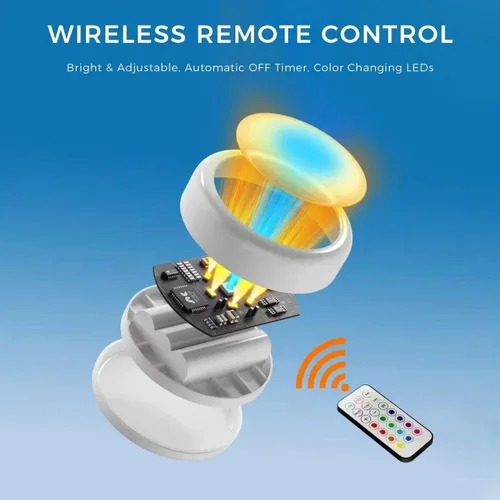Vista 2 de Luces de botón con control remoto, iluminación de disco alimentadas por batería, luces de botón LED, luces LED de batería con control remoto, luces