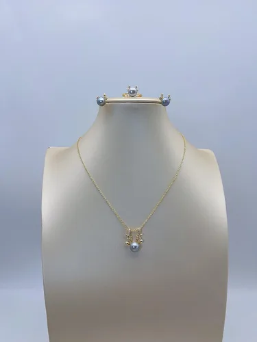 Vista 4 de Natural Pearl Jewelry Set for Women Mother Girls, Freshwater Cultured Pearl Set, Black White Blue Purple Pearl Butterfly Swan Gold plated Diamond