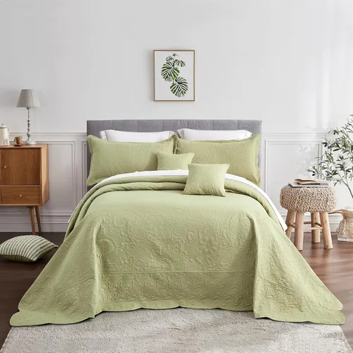 Vista 10 de Colcha extragrande tamaño King, diseño de patrón paisley, funda de cama ligera, reversible, 5 piezas, 100% microfibra, amarillo marfil Cobertura
