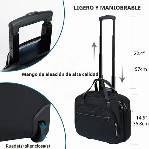 Vista 4 de EMPSIGN Bolsa con ruedas para laptop hombres/mujeres, 15.6 pulgadas, color Negro acolchado cruzado