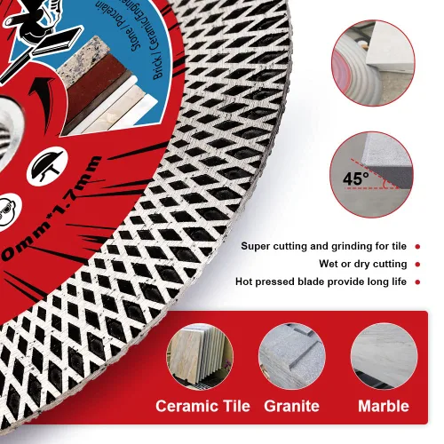 Vista 4 de Hoja de corte de azulejos de 4.5 "Hoja de diamante con brida para cortar y moler azulejos de porcelana granito mármol