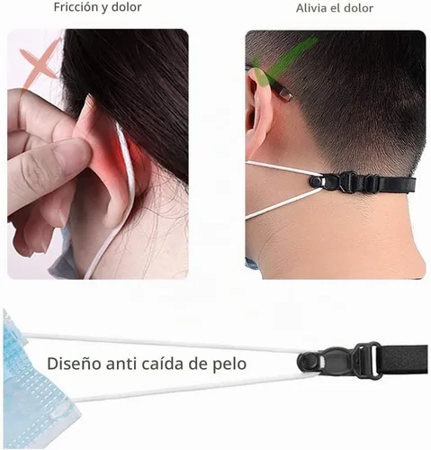 Vista 2 de Correa para mascarilla, clip para máscara facial, 10 protectores Negro (10 piezas)