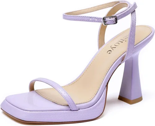 Vista 22 de Reitoye Tacones de tiras para mujer, con plataforma, tacones altos y gruesos, sandalias de tacón cuadrado con puntera abierta, correa de tobillo