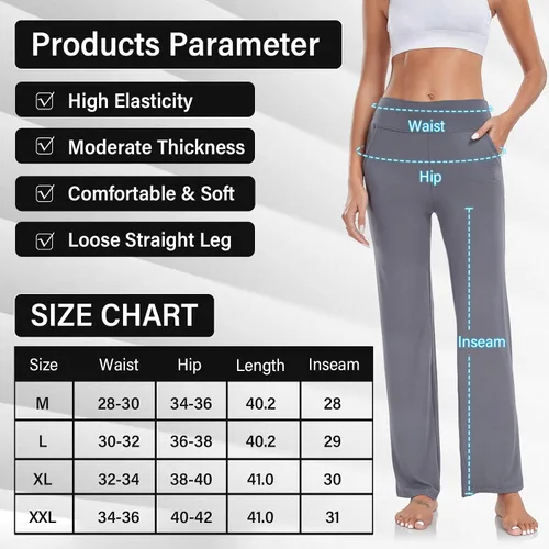 Vista 7 de ADANIKI Pantalones de yoga para mujer con bolsillos, pantalones de cintura alta con corte de bota y pierna recta para mujer, pantalones deportivos