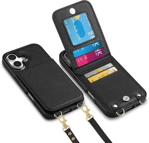 Vista 32 de Vofolen - Funda tipo cartera para iPhone 11 con tarjetero y bloqueo RFID, color negro Crossbody Adjustable Strap Purse Magnetic Clasp Heavy Duty