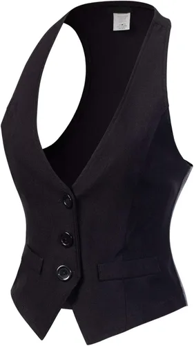 Vista 2 de Chaleco de esmoquin de espalda cruzada, versátil, diseño informal o formal, para mujer, de Design by Olivia