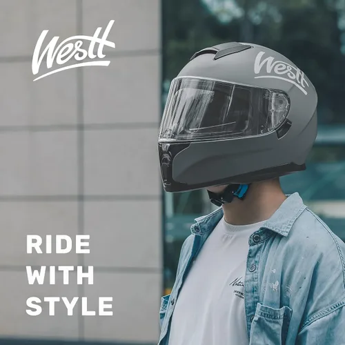 Vista 5 de Westt Cascos de Motocicleta Compactos – con Doble Visera, Aprobado por DOT, Casco Integral para Hombres, Mujeres y Adultos, Ligero Storm X Gris