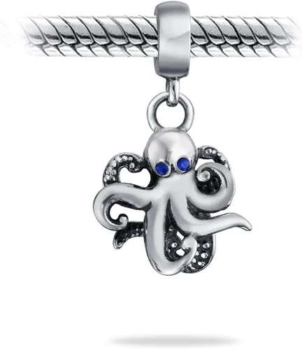Vista 2 de Bling Jewelry Ocean Blue Enamel Siren Mermaid Aquatic Nautical Sea Blow Fish Octopus Vacation Charm Bead For Women Teen .925 Sterling Silver Fits