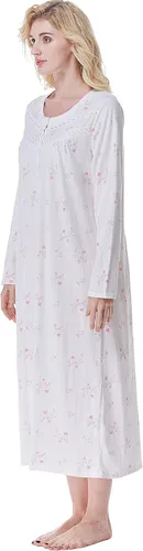 Vista 7 de Keyocean Elegantes camisones para mujer, suaves, 100% algodón, cómodos, ligeros, de manga larga, para mujeres mayores