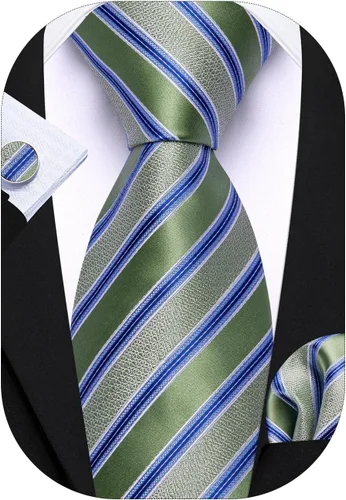 Vista 15 de Barry.Wang Juego de corbatas para hombre, corbata de seda a rayas, tejido a cuadros, gemelos formales, negocios, boda