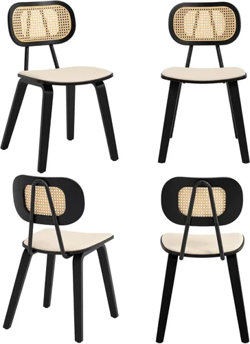 Vista 6 de Juego de 2 sillas de comedor de ratán, asiento de piel sintética Beige/Negro