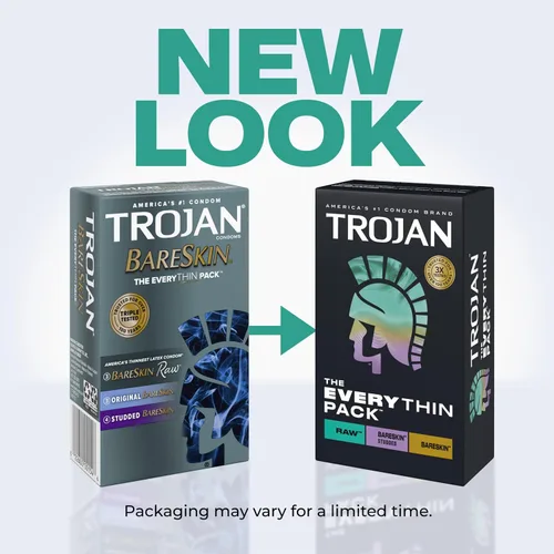 Vista 2 de Trojan Bareskin - Preservativos finos, paquete variado Everythin, condón de látex lubricado, 10