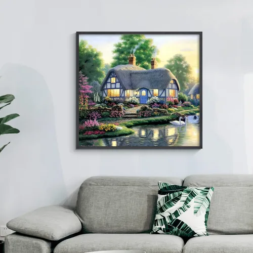 Vista 9 de Kits de arte de diamantes de paisaje para adultos: pintura de diamante campestre casa de campo DIY 5d Kit de pintura de diamante de taladro completo