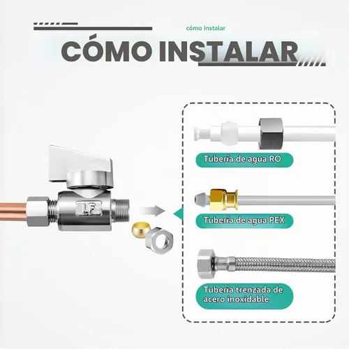 Vista 3 de Paquete de 2 válvulas de ángulo de compresión de 1/4 pulgadas de latón de alta calidad x 1/4 pulgadas de ángulo recto de agua de cuarto de vuelta