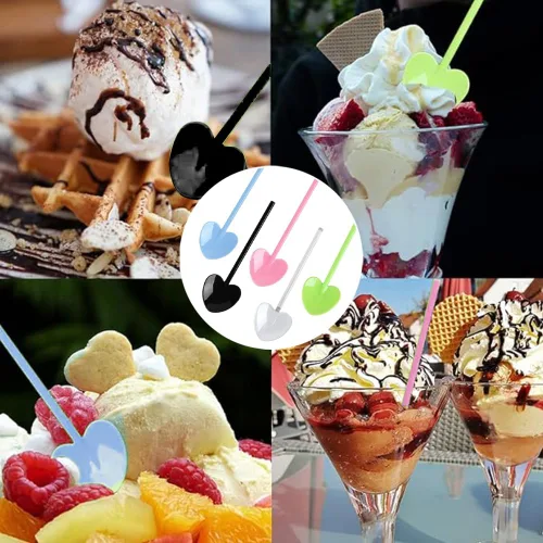 Vista 5 de OULIGET Cucharas de degustación de plástico, cucharas de plástico, cuchara de helado desechable, cuchara de postre, 4.1 pulgadas, 100 piezas, color.