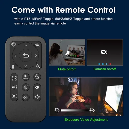 Vista 6 de Cámara web Angetube 2K para PC/Laptop/Mac, cámara de computadora 1080P con luz de anillo Remote, Low-Light Correction, 2 Mics and Privacy Cover