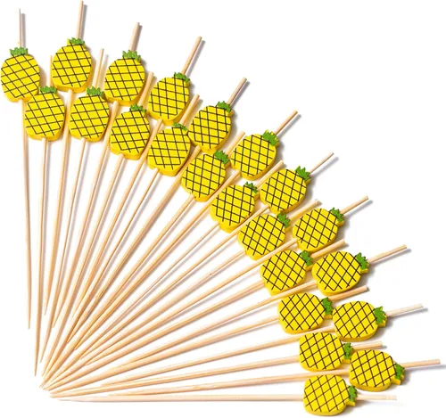 Vista 12 de PuTwo palillos de cóctel hechos a mano 300 unidades palillos de cóctel de bambú natural con cuentas cúbicas en los extremos, ecológicos, pinchos