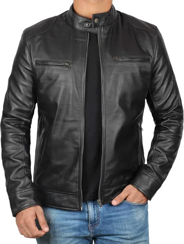 Vista 2 de Decrum Cafe Racer Real Lambskin Leather Jackets For Men Motorcycle Style Negro
