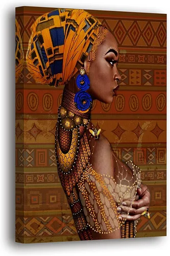 Vista 28 de SpiritualHands Máscaras africanas - Lienzo decorativo para pared, lienzo de dama africana, vibrante arte de pared africano hecho a mano