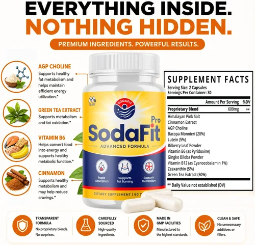 Vista 4 de SodaFit Capsules, Soda Fit Pro - Píldoras de apoyo para el peso, paquete