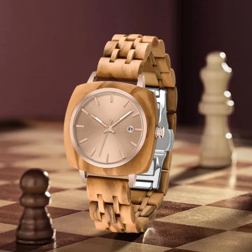Vista 22 de Dentily Relojes de madera natural para mujer, reloj de cuarzo hecho a mano, reloj de pulsera único deportivo para mujer