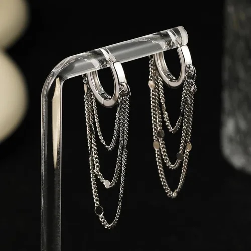 Vista 6 de Ritach Aretes de aro de oro de moda para mujer, brillantes de plata de ley 925 con bola de discoteca, bonitos aretes de aro de cadena