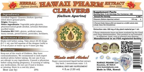 Vista 2 de Hawaii Pharm Cleavers - Suplemento para tintura de extracto líquido, cuchillas (Galium aparine) 4 onzas