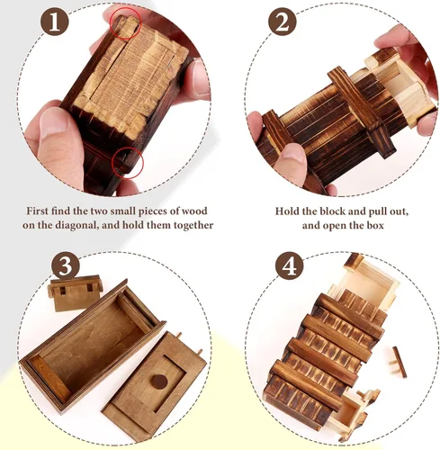 Vista 5 de Caja de rompecabezas de madera con compartimento oculto 3D, cajones mágicos, caja mágica secreta, caja de madera para rompecabezas, caja