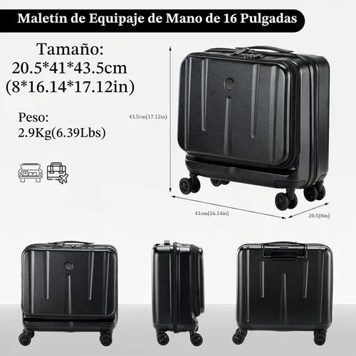 Vista 9 de Kaleenie Maletín de mano de 16" con 2 compartimentos para laptop Negro