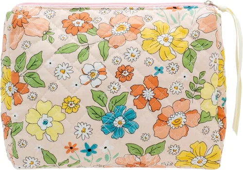 Vista 56 de PAZIMIIK - Bolsa de maquillaje de algodón para mujer, grande, acolchada para viaje, Rosa (Bow Pink), Vintage