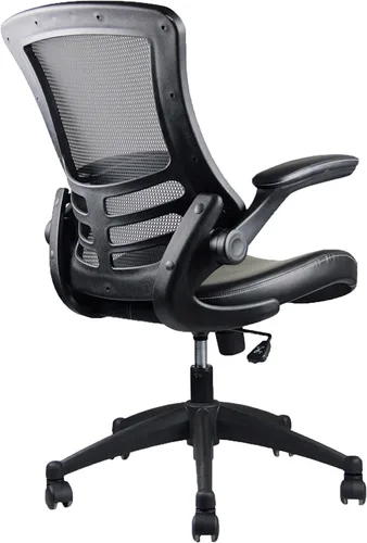 Vista 7 de Elegante silla de oficina de malla con respaldo medio con brazos ajustables. Color: negro Mid-back desk chair, breathable mesh back, PU leather
