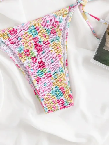 Vista 4 de MakeMeChic Conjunto de bikini de 2 piezas con cuello halter y triángulo para mujer, corte alto, traje de baño