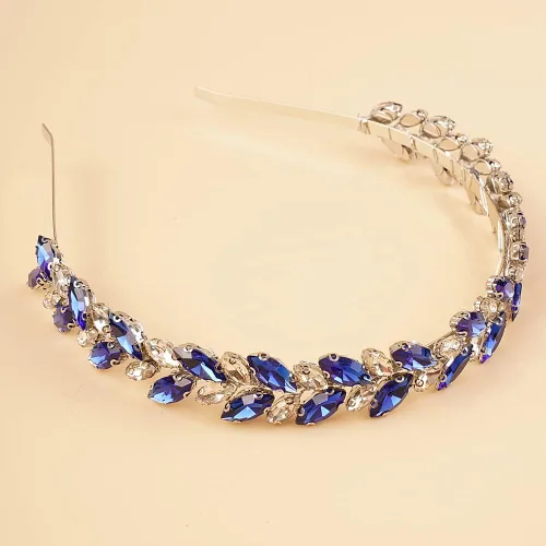 Vista 3 de Tiara y Corona Nupcial de Cristal con Diadema para Boda, Accesorios para el Cabello en Forma de Lágrima para Mujeres Azul