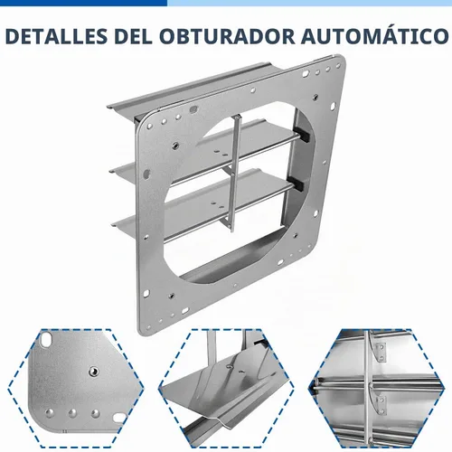 Vista 4 de iPower Rejilla de ventilación automática de aluminio cuadrado de 12 pulgadas, color plateado