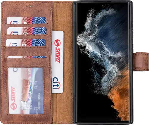 Vista 41 de HARDISTON Funda tipo cartera compatible con Samsung Galaxy S21, hecha a mano, de piel auténtica, cubierta magnética desmontable tipo flip con Negro