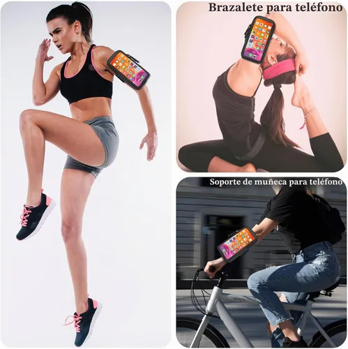 Vista 2 de Soporte para teléfono para correr, caminar y entrenar – Brazalete ajustable para iPhone y teléfonos celulares – Bolsa cruzada transparente